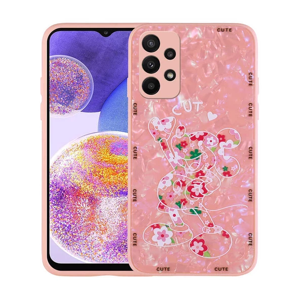 zore Galaxy A23 Kılıf Desenli Sert Silikon Zore Mumila Kapak-Pink Mouse