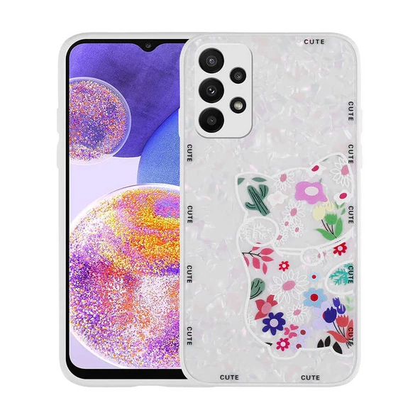 zore Galaxy A23 Kılıf Desenli Sert Silikon Zore Mumila Kapak-White Cat