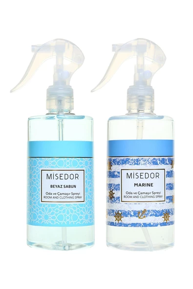 MİSEDOR 2 Li Set Beyaz Sabun Ve Marine Oda Kokusu Ve Çamaşır Spreyi 330 ml