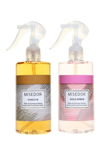 MİSEDOR 2 Li Set Gold Amber Ve Vanilya Oda Kokusu Ve Çamaşır Spreyi 330 ml