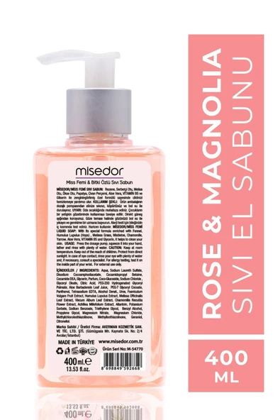 MİSEDOR Rose & Magnolia Sıvı Sabun 400 ml - 2