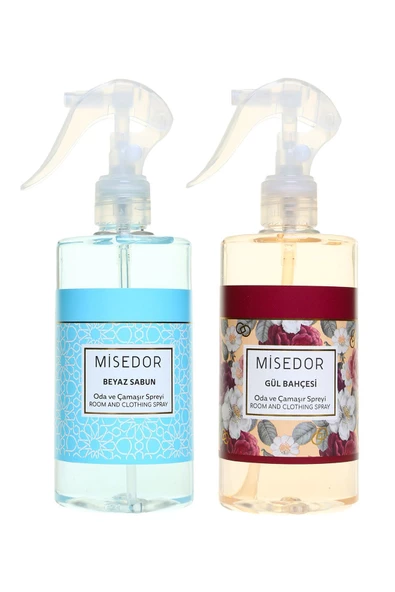 MİSEDOR 2 Li Set Beyaz Sabun Ve Gül Bahçesi Oda Kokusu Ve Çamaşır Spreyi 330 ml