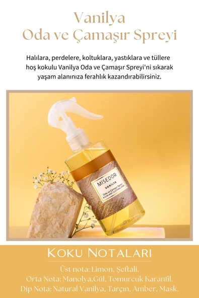 MİSEDOR 2 Li Set Vanilya Oda Kokusu Ve Çamaşır Spreyi 330 ml - 3