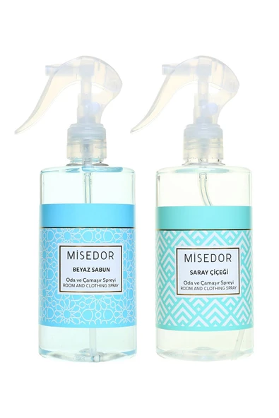 MİSEDOR 2 Li Set Beyaz Sabun Ve Saray Çiçeği Oda Kokusu Ve Çamaşır Spreyi 330 ml