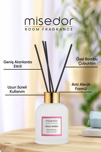 MİSEDOR 2 Li Set Gold Amber Çubuklu Oda Kokusu 120 ml & Oda Spreyi 330 ml - 5