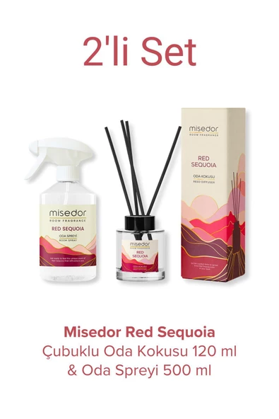 MİSEDOR 2 li Set Red Sequoia Çubuklu Oda Kokusu 120 ml & Oda Spreyi 500 ml - 2