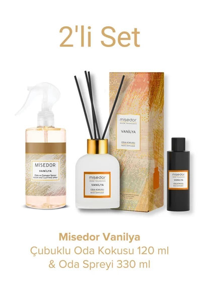 MİSEDOR 2 Li Set Vanilya Çubuklu Oda Kokusu 120 ml & Oda Spreyi 330 ml - 2
