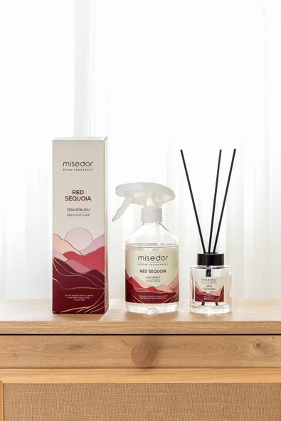 MİSEDOR 2 li Set Red Sequoia Çubuklu Oda Kokusu 120 ml & Oda Spreyi 500 ml