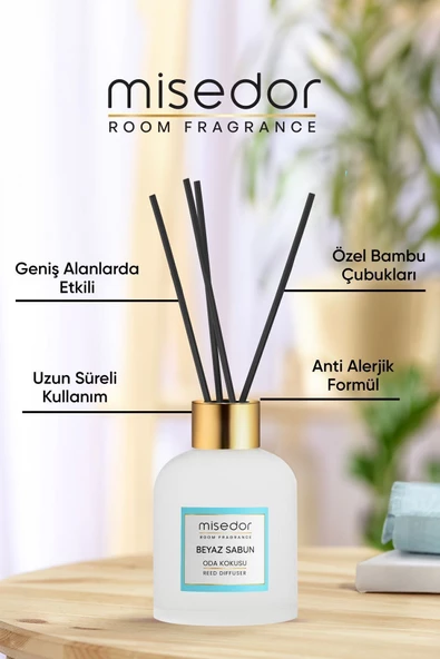 MİSEDOR 2 Li Set Beyaz Sabun Çubuklu Oda Kokusu 120 ml & Oda Spreyi 330 ml - 5