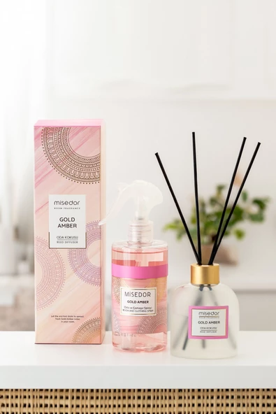MİSEDOR 2 Li Set Gold Amber Çubuklu Oda Kokusu 120 ml & Oda Spreyi 330 ml