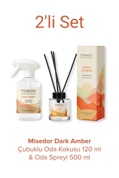 MİSEDOR 2 li Set Dark Amber Çubuklu Oda Kokusu 120 ml & Oda Spreyi 500 ml - 2