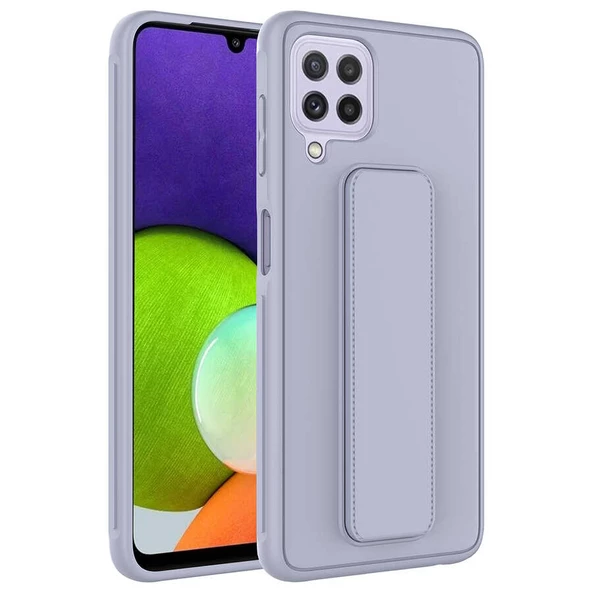 zore Galaxy M32 Kılıf Zore Qstand Kapak-Gri