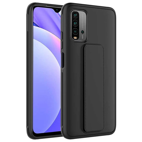 zore Xiaomi Redmi 9T Kılıf Zore Qstand Kapak-Siyah