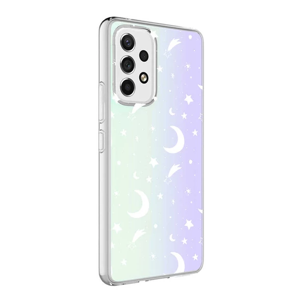 zore Galaxy A13 4G Kılıf Zore M-Blue Desenli Kapak-Moon No4