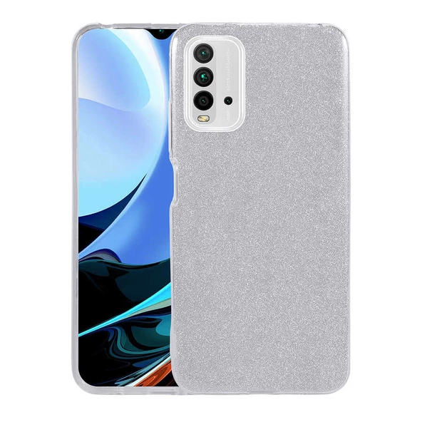 zore Xiaomi Redmi 9T Kılıf Zore Shining Silikon-Gümüş