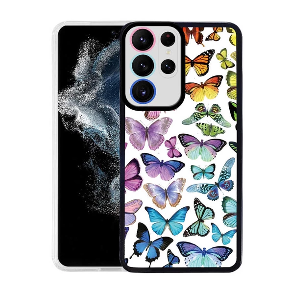 zore Galaxy S22 Ultra Kılıf Zore M-Fit Desenli Kapak-Butterfly No3