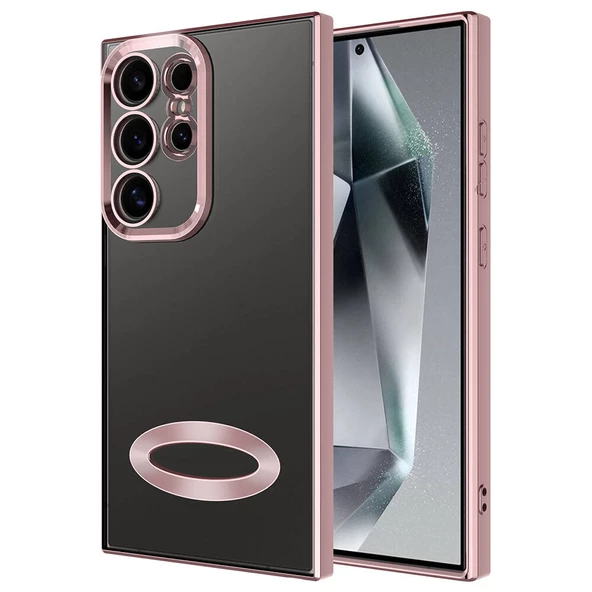 zore Galaxy S24 Ultra Kılıf Kamera Korumalı Logo Gösteren Zore Omega Kapak-Rose Gold