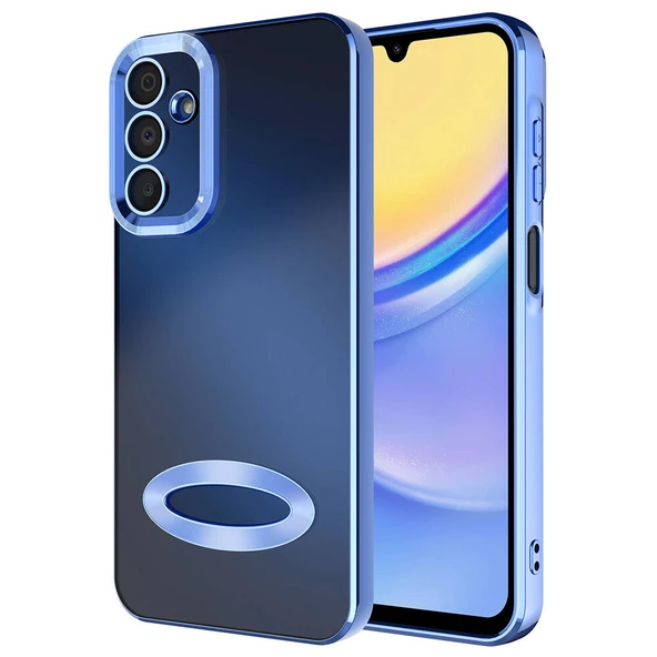 zore Galaxy A25 Kılıf Kamera Korumalı Logo Gösteren Zore Omega Kapak-Sierra Mavi