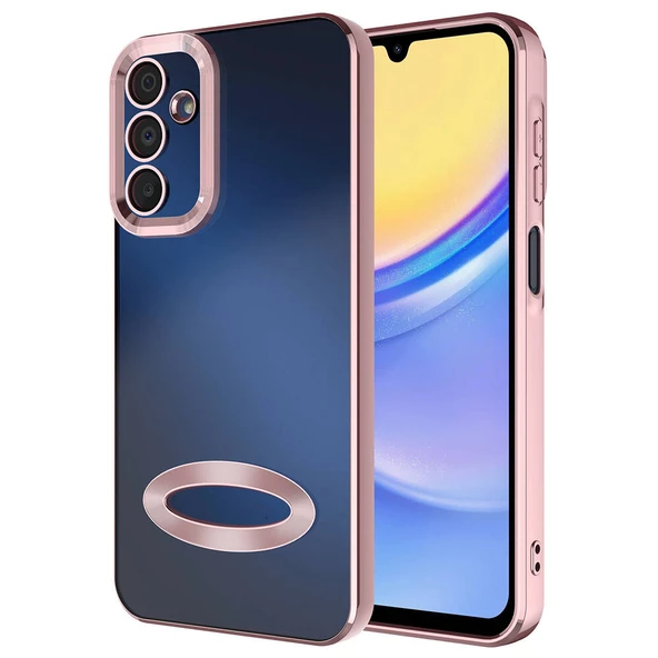 zore Galaxy A15 Kılıf Kamera Korumalı Logo Gösteren Zore Omega Kapak-Rose Gold