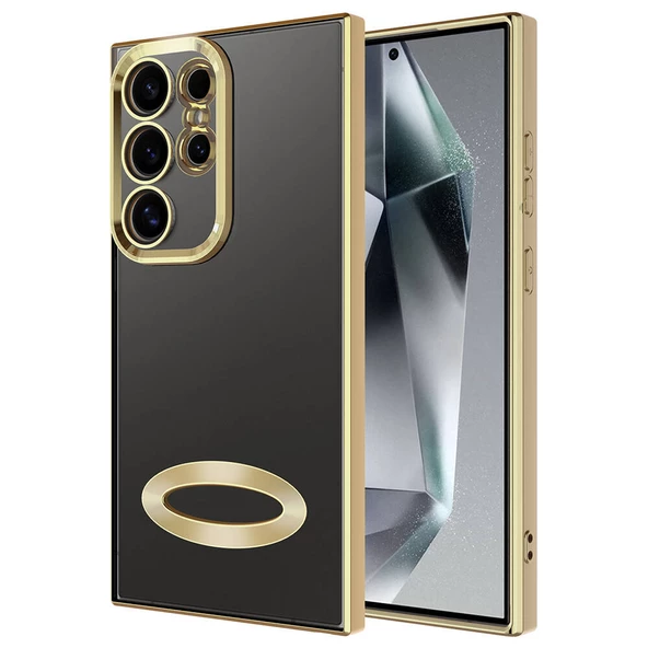 zore Galaxy S24 Ultra Kılıf Kamera Korumalı Logo Gösteren Zore Omega Kapak-Gold