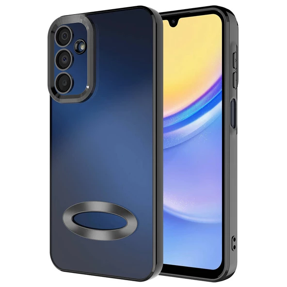 zore Galaxy A15 Kılıf Kamera Korumalı Logo Gösteren Zore Omega Kapak-Siyah