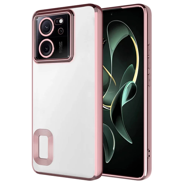 zore Xiaomi Mi 13T Kılıf Kamera Korumalı Logo Gösteren Zore Omega Kapak-Rose Gold