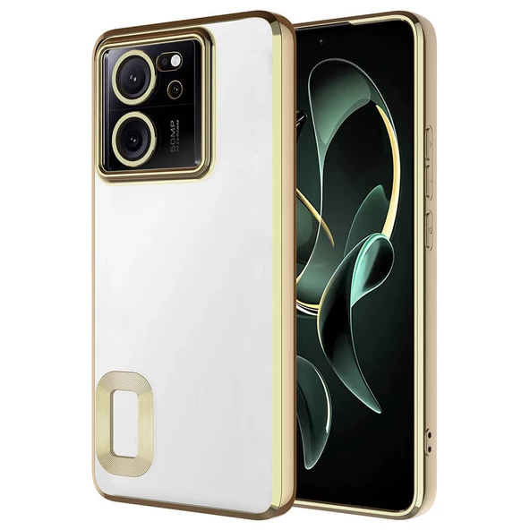 zore Xiaomi Mi 13T Kılıf Kamera Korumalı Logo Gösteren Zore Omega Kapak-Gold