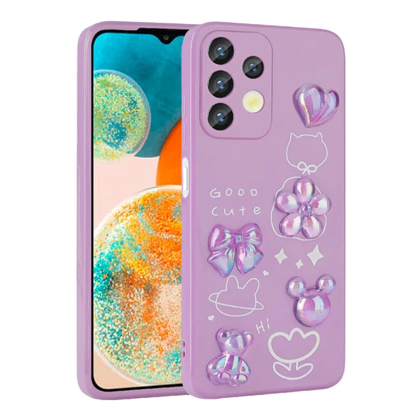 zore Galaxy A32 4G Kılıf Kabartma Figürlü Parlak Zore Toys Silikon Kapak-Mor