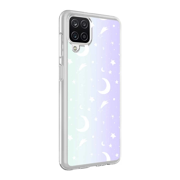 zore Galaxy A12 Kılıf Zore M-Blue Desenli Kapak-Moon No4