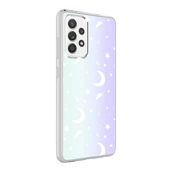 zore Galaxy A72 Kılıf Zore M-Blue Desenli Kapak-Moon No4