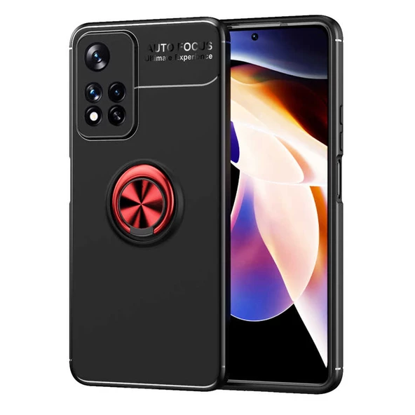 zore Xiaomi Redmi Note 11 Pro 5G Kılıf Zore Ravel Silikon Kapak-Siyah-Kırmızı