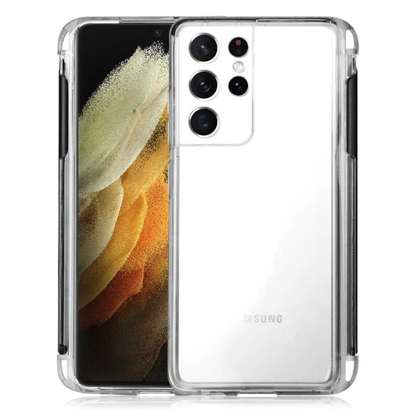 zore Galaxy S21 Ultra Kılıf Zore Kalem Bölmeli Süper Silikon Kapak-Renksiz