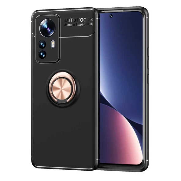 zore Xiaomi Mi 12 Pro Kılıf Zore Ravel Silikon Kapak-Siyah-Rose Gold