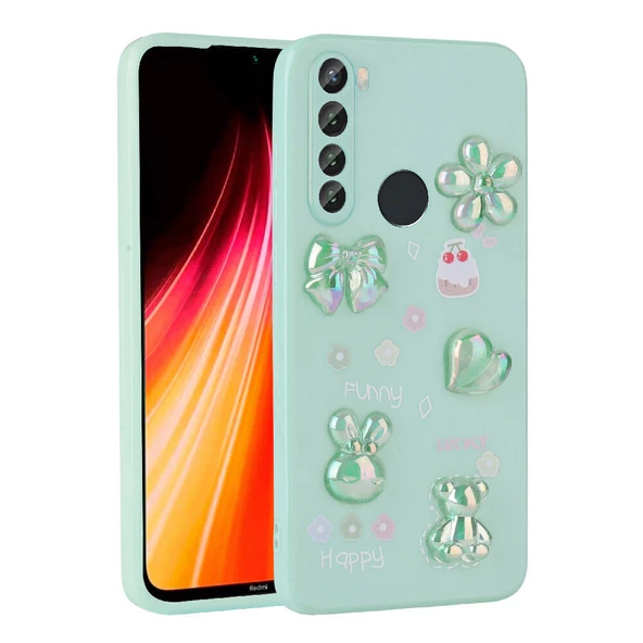 zore Xiaomi Redmi Note 8 Kılıf Kabartma Figürlü Parlak Zore Toys Silikon Kapak-Açık Yeşil