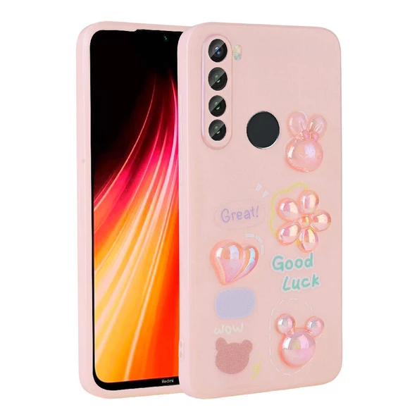 zore Xiaomi Redmi Note 8 Kılıf Kabartma Figürlü Parlak Zore Toys Silikon Kapak-Pembe