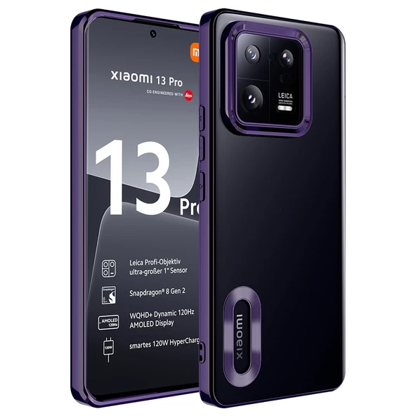 zore Xiaomi Mi 13 Pro Kılıf Kamera Korumalı Logo Gösteren Zore Omega Kapak-Derin Mor