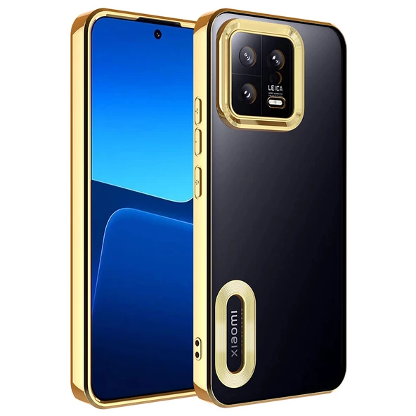 zore Xiaomi Mi 13 Kılıf Kamera Korumalı Logo Gösteren Zore Omega Kapak-Gold