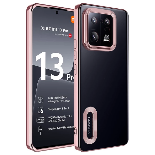 zore Xiaomi Mi 13 Pro Kılıf Kamera Korumalı Logo Gösteren Zore Omega Kapak-Rose Gold