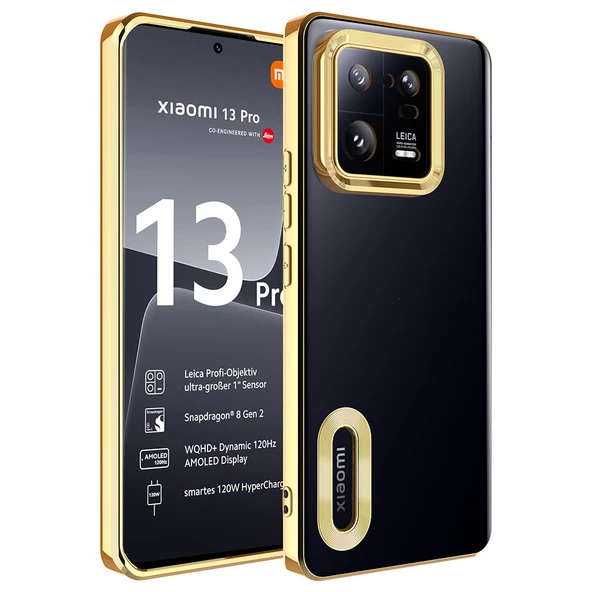 zore Xiaomi Mi 13 Pro Kılıf Kamera Korumalı Logo Gösteren Zore Omega Kapak-Gold