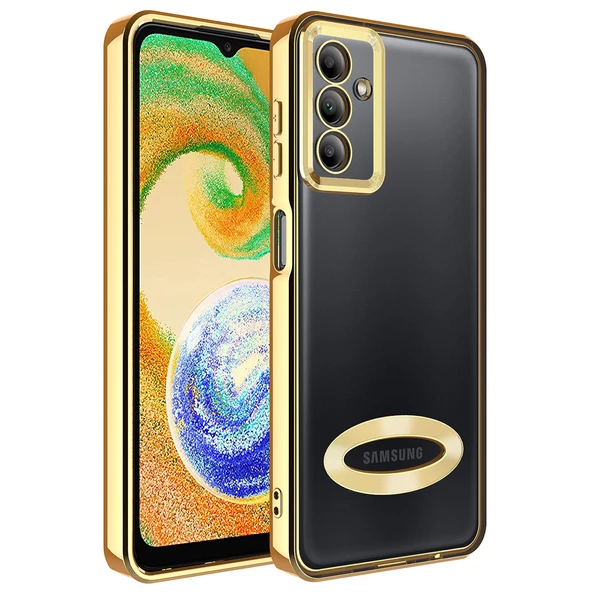 zore Galaxy A34 Kılıf Kamera Korumalı Logo Gösteren Zore Omega Kapak-Gold