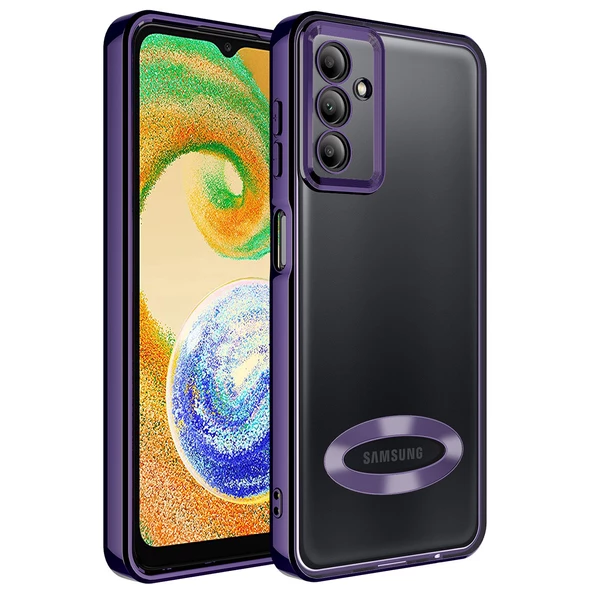 zore Galaxy A14 Kılıf Kamera Korumalı Logo Gösteren Zore Omega Kapak-Derin Mor