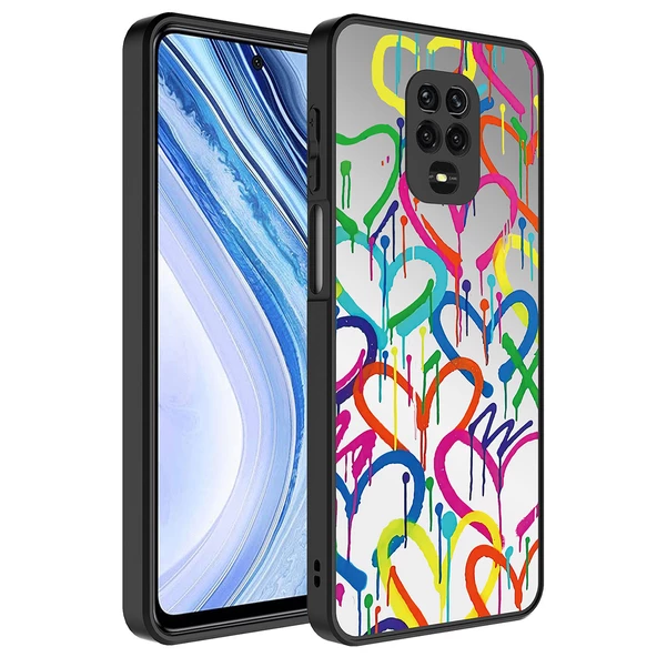 zore Xiaomi Redmi Note 9 Pro Kılıf Aynalı Desenli Kamera Korumalı Parlak Zore Mirror Kapak-Kalp