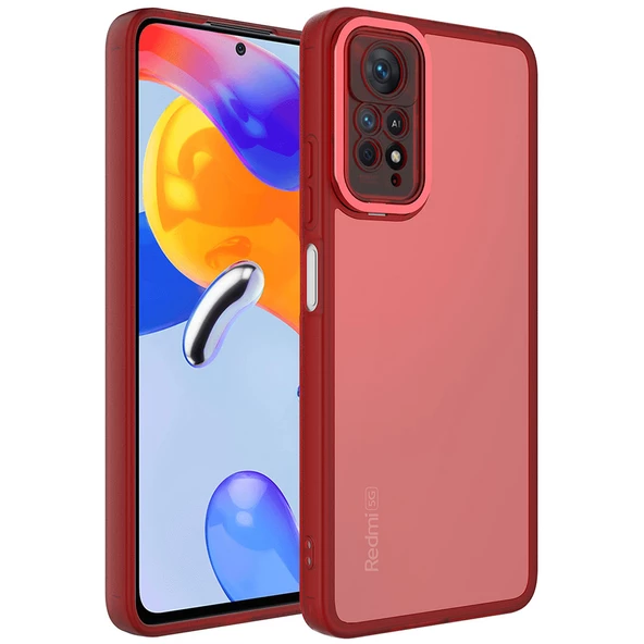 zore Xiaomi Redmi Note 11 Pro 5G Kılıf Kamera Korumalı Transparan Zore Post Kapak-Kırmızı