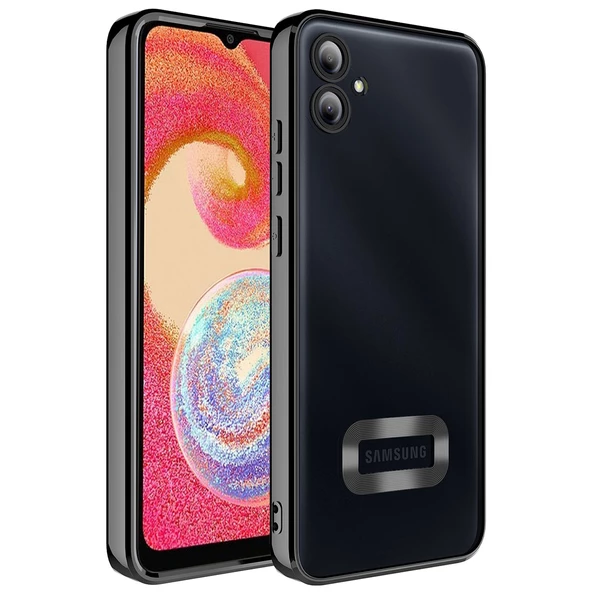 zore Galaxy A04E Kılıf Kamera Korumalı Logo Gösteren Zore Omega Kapak-Siyah