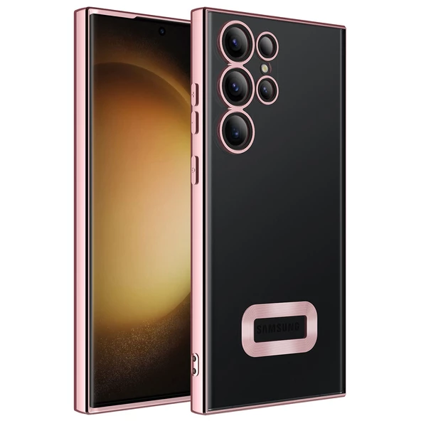 zore Galaxy S23 Ultra Kılıf Kamera Korumalı Logo Gösteren Zore Omega Kapak-Rose Gold