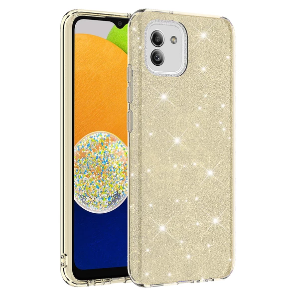 zore Galaxy A03 Kılıf Zore Shining Silikon-Gold