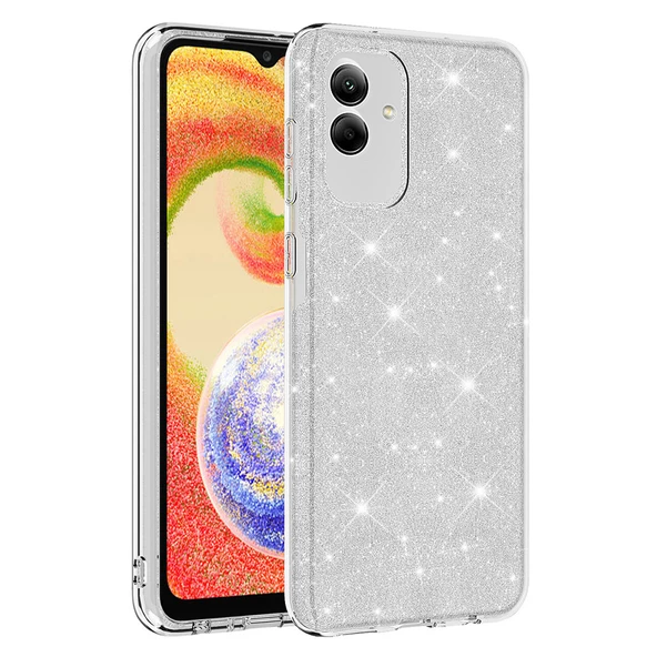 zore Galaxy A04 Kılıf Zore Shining Silikon-Gümüş