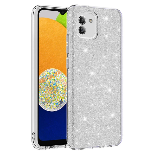 zore Galaxy A03 Kılıf Zore Shining Silikon-Gümüş