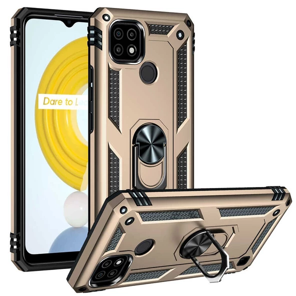 zore Realme C21 Kılıf Zore Vega Kapak-Gold