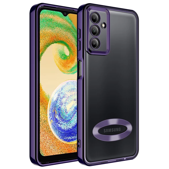 zore Galaxy A04S Kılıf Kamera Korumalı Logo Gösteren Zore Omega Kapak-Derin Mor